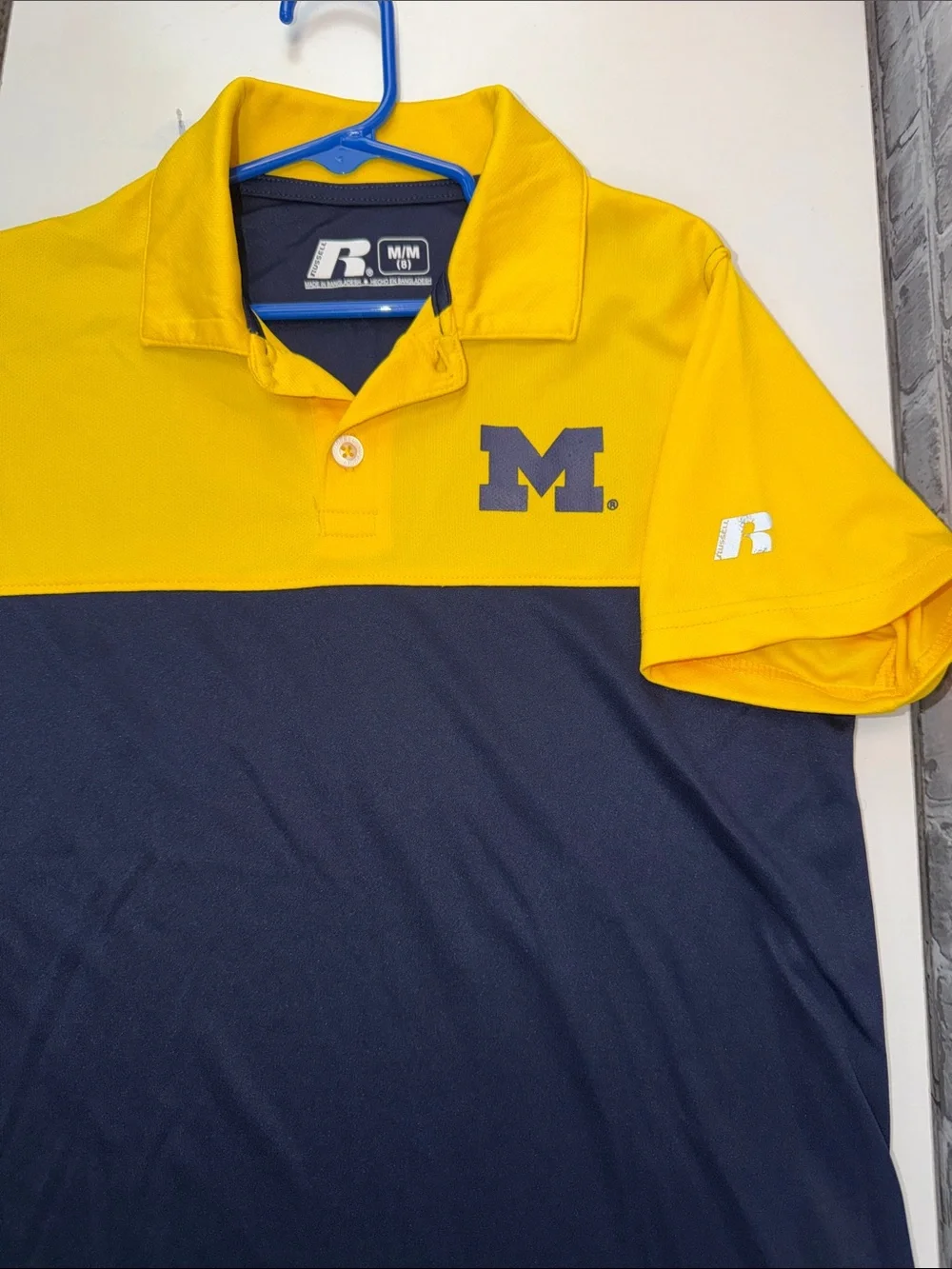 Boy's Michigan Wolverines Russell Athletic Yellow and Navy Two-Tone Polo